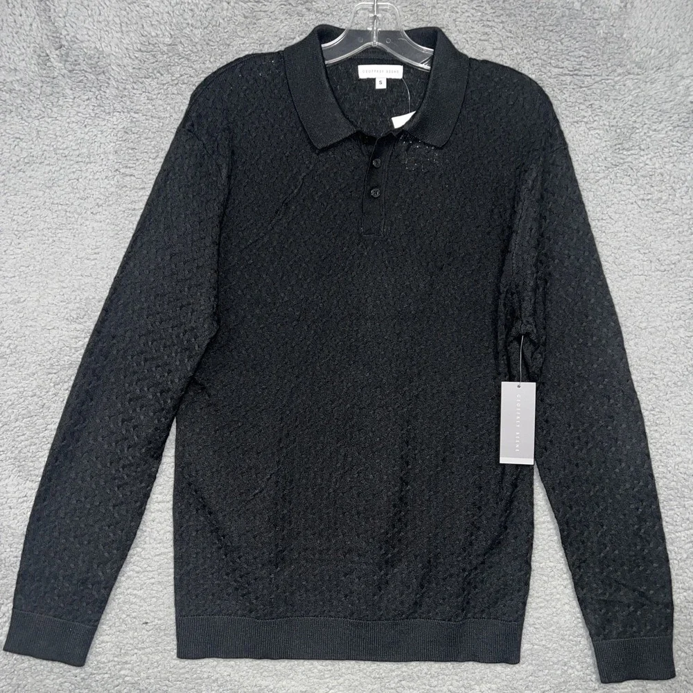 NWT Geoffrey Beene Polo Sweater Men's Size S Black Textured Long Sleeve Pullover